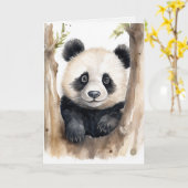 Carte Aquarelle Panda Ours Anniversaire (Fleur jaune)