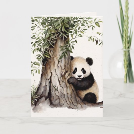 Carte Aquarelle Panda Ours Par Arbre (Devant)