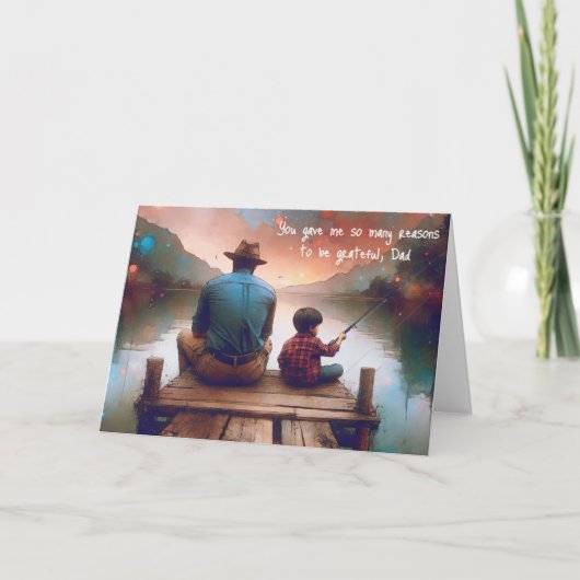Carte Aquarelle papa et garçon Pêche pour Anniversaire (Devant)