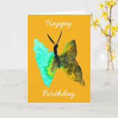 Carte Aquarelle papillon aqua joli (Fleur jaune)