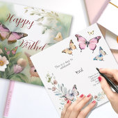 Carte Aquarelle Papillon de printemps et fleurs Annivers