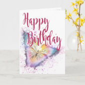 Carte Aquarelle papillon Joyeux anniversaire (Fleur jaune)