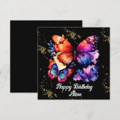 Carte Aquarelle Papillons colorés Faux Gold Nom (Devant / Derrière)