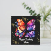 Carte Aquarelle Papillons colorés Faux Gold Nom (Debout devant)