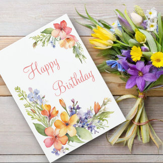 Carte Aquarelle Pastel douce Fleurs de printemps Anniver
