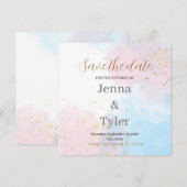 Carte Aquarelle Pastel rose et bleu Enregistrer la date (Devant / Derrière)