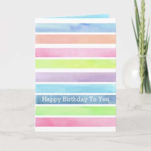 Carte Aquarelle Pastel Stripes Joyeux Anniversaire Pour  (Devant)