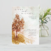 Carte Aquarelle Paysage Mariage Automne Gold ID786 (Debout devant)