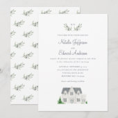 Carte Aquarelle peinte branche d'olivier + manoir (Devant / Derrière)