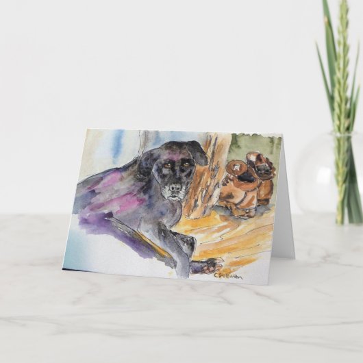 Carte aquarelle peinture de chiot du Montana + vers doux (Devant)