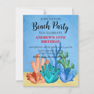 Carte Aquarelle peinture de coraux de mer fête de plage