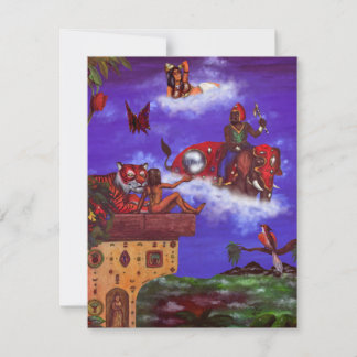 Carte aquarelle peinture homme tigre temple de nuit