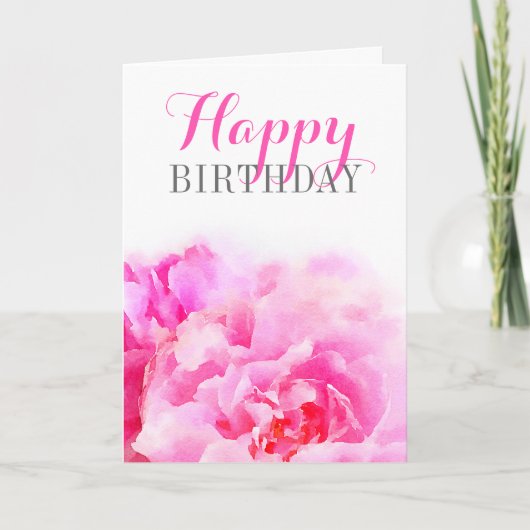 Carte Aquarelle Peony rose Floral Anniversaire (Devant)