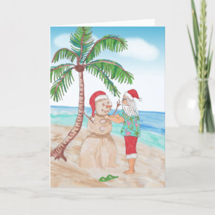 Carte Aquarelle Père Noël et Sandy Snowman Noël