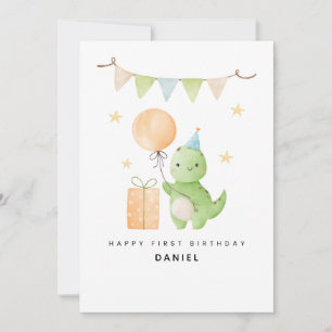 Carte Aquarelle personnalisée Cute Dinosaur 1er annivers