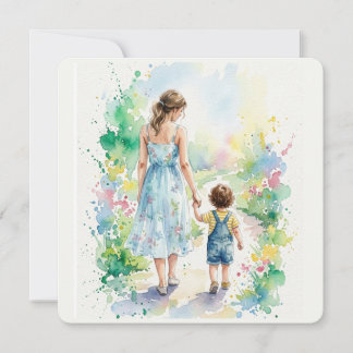 Carte Aquarelle personnalisée de mère et fils