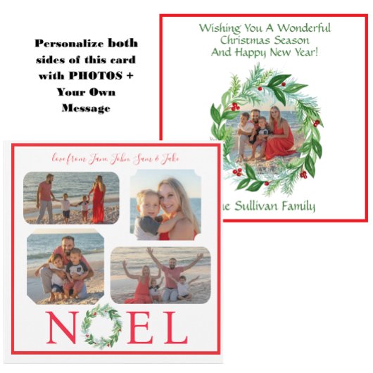 Carte Aquarelle PHOTOS Noël Vacances Wreath NOEL