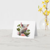 Carte Aquarelle Piglet avec Fleurs BLANC (Fleur jaune)