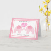 Carte Aquarelle Pink Elephant Twins 1er anniversaire (Fleur jaune)