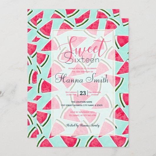 Carte Aquarelle Pink Green Watermelon Triangles (Devant / Derrière)