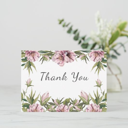 Carte Aquarelle Pink Peony, mariage vert merci (Debout devant)