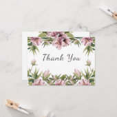 Carte Aquarelle Pink Peony, mariage vert merci (Devant/Arrière en situation)