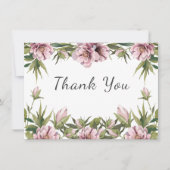 Carte Aquarelle Pink Peony, mariage vert merci (Devant)