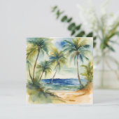 Carte Aquarelle Plage tropicale Palmiers (Debout devant)