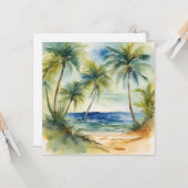 Carte Aquarelle Plage tropicale Palmiers (Devant/Arrière en situation)