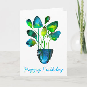 Carte Aquarelle plante art vert et bleu abstrait