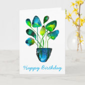 Carte Aquarelle plante art vert et bleu abstrait (Fleur jaune)