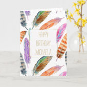 Carte Aquarelle Plumes Anniversaire (Fleur jaune)