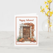 Carte Aquarelle Porte d'automne avec Citrouille (Fleur jaune)