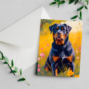 Carte aquarelle portrait de chien Rottweiler