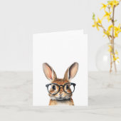 Carte Aquarelle Portrait Joli Lapin Avec Verres (Fleur jaune)