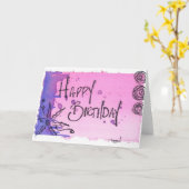 Carte Aquarelle/pourpre de joyeux anniversaire (Fleur jaune)