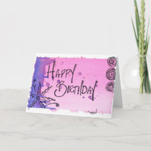 Carte Aquarelle/pourpre de joyeux anniversaire
