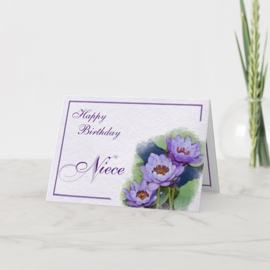 Carte Aquarelle Purple Pond Lilies Niece Anniversaire (Devant)