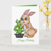 Carte Aquarelle Rabbit Et Cactus Mignons (Fleur jaune)
