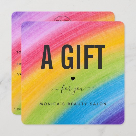 Carte Aquarelle Rainbow Brushstroke Beauté Salon tendanc (Devant / Derrière)