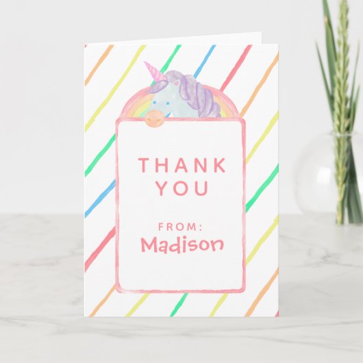 Carte Aquarelle Rainbow Unicorn Anniversaire | MERCI (Devant)