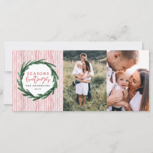 Carte Aquarelle + rayure photo de vacances de Noël