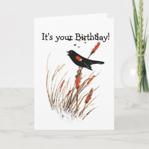Carte Aquarelle Red Wing Blackbird Oiseau Art de la natu
