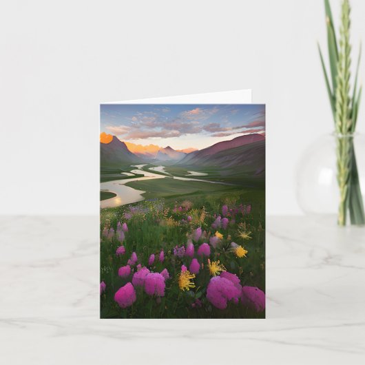 Carte Aquarelle rivière et fleurs personnalisable (Devant)