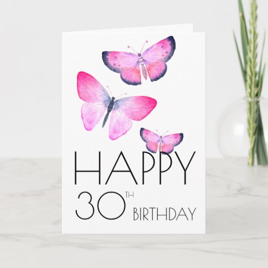 Carte Aquarelle rose Anniversaire Papillon de fille chaq (Devant)