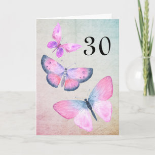 Carte Aquarelle rose Anniversaire Papillon de fille chaq