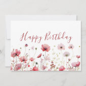 Carte Aquarelle rose Boho Fleur sauvage Joyeux anniversa (Devant)