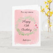 Carte Aquarelle rose Bonne 13ème anniversaire nièce (Fleur jaune)