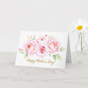 Carte Aquarelle Rose Bouquet Fête des mères maman