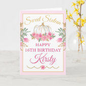 Carte Aquarelle rose Citrouille or doux 16 Anniversaire (Fleur jaune)